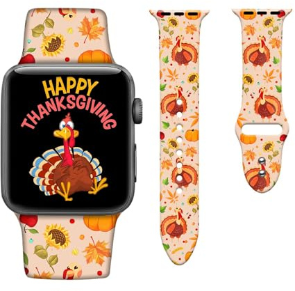 Thanksgiving Watch Bands Compatible with Apple Watch 42mm 44mm 45mm,Thanksgiving Gifts Breathable Soft Silicone Strap Smartwatch Replacement for watch SE & Series 8 7 6 5 4 3 2 1
