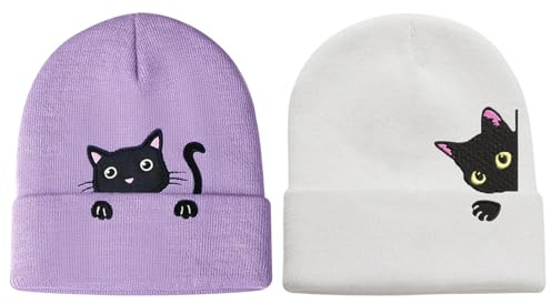 TYXHXTF Beanie Wintermütze für Damen mit Katzenmotiv, Winter-Strickmütze für Erwachsene Niedliche Beanie für Frauen und Mädchen Winter Accessoires