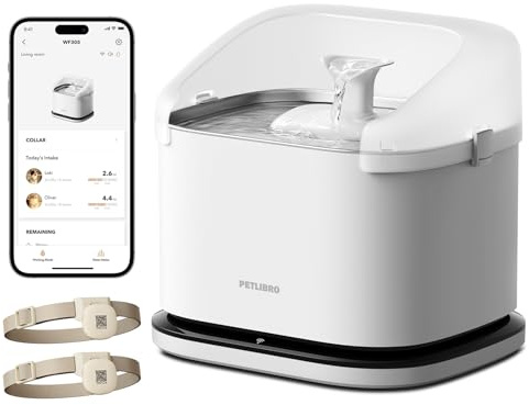 PETLIBRO Cats Water Fountain for Multi Cats, Cat Fountain with RFID Recognition Each Pet, 3L/101oz Pump-Free Cat Water Fountain Stainless Steel Tray, 2.4G Wi-Fi APP Pet Water Fountain x2 Collar Tags