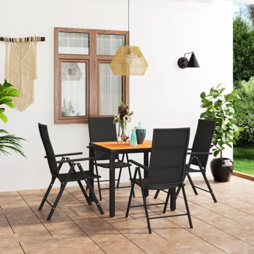 YuuSsea 5-TLG. Garten-Essgruppe Schwarz und Braun, WPC-Tischplatte, verstellbare PE-Rattan Stühle, Aluminiumgestell, Outdoor Möbel Set für Terrasse, Balkon
