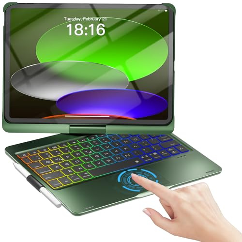 NOKBABO for iPad 10th 11th (A16) Generation Case with Keyboard, iPad Air 11 inch case (M3/M2), Keyboard for iPad Pro 11 (4th/3rd/2nd/1st) & iPad Air 5/4th, Trackpad, 360° Swivel, Backlit - Dark Green