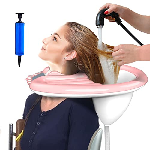 Bacino gonfiabile per il lavaggio dei capelli, in PVC, pieghevole, per anziani e disabili, donne incinte, bambini, anziani (rosa)