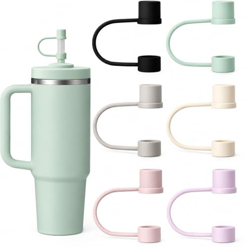 6 Silicone Straw Toppers with Dust-Proof Seal Reusable Cup Covers(10mm) | For Spill And Dust Protection, Ideal For Travel, Home, And Office, Lightweight With Dishwasher-Safe Food-Grade Silicone.