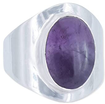 mantraroma Damen Ring Silber mit Stein Amethyst Edelstein lila schlicht groß modern