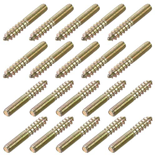 sourcing map M6 Vis Double Filetage Boulon Longueur 40mm Double Tête Autotaraudeuse 6mm Bois Joint Meubles Jambes 20Pcs
