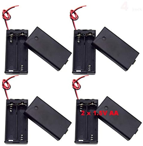 Yosawo 4-Pack 2 AA Battery Holder with Cover Storage Case Holder with ON/OFF Switch,2 x 1.5V AA Battery Holder Case with Wire Leads
