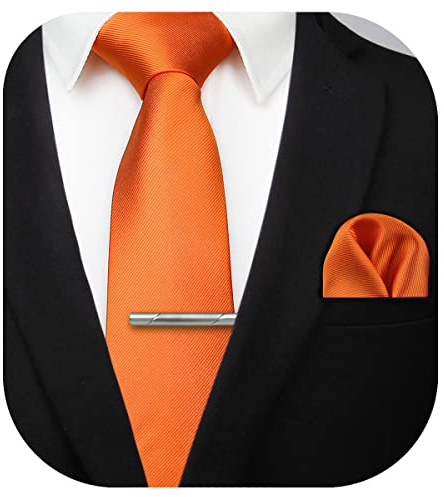 HISDERN Herren Hochzeit Orange Krawatten und Einstecktuch krawattenklammer Set Einfarbige in verschiedenen Farben