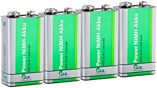 tka Köbele Akkutechnik Akku 9 Volt: 4er-Set Ready-2-Use NiMH-Akkus 9-V-Block 250 mAh, vorgeladen (wiederaufladbare 9V Batterien, 9 Volt Akkus, Ladegerät)