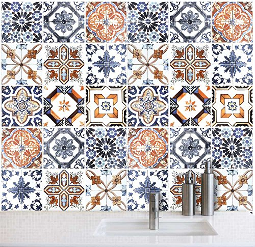 RE-COVERTILES - Autocollants Carrelage Salle de Bain et Cuisine 10 Pcs 20x20 cm - PS00001 Décoration Murale en carrelage mosaïque PVC imperméable Style Carreaux de Ciment Azulejos