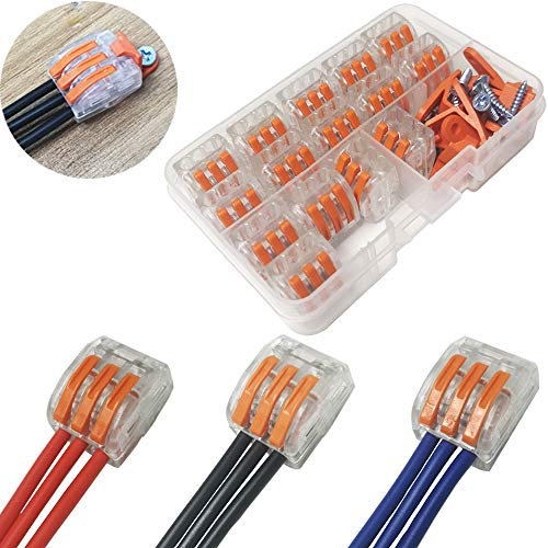 Morsettiere elettriche, CTRICALVER Capicorda a Morsetto a Leva Connettore cavo elettrico Kit di morsettiere, Blocchi connettori elettrici 15 Pezzi 3 Porte.