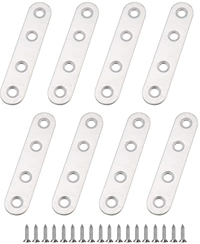 10 conectores planos de acero inoxidable 60 x 38 x 1,3 mm conector de madera 4 agujeros esquinas planas superficie cepillada placa perforada para reparación fijación de madera muebles armarios