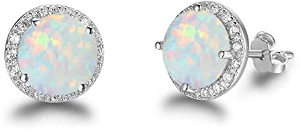 925 Sterling Silber Ohrstecker Rund Weiß Rosa Blau Opal Ohrringe Mit Zirkonia Schmuck Geschenk