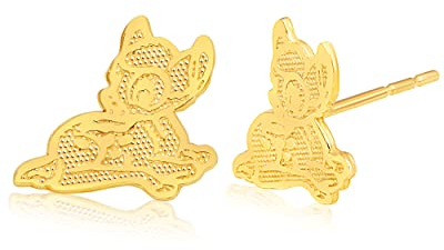 Disney Klassische Ohrringe, 14 Karat Gold Ohrstecker – Bambi, Donald Duck, Daisy Duck, Winnie the Pooh, Belle's Rose, 101 Dalmatiner, Aschenputtel, Simba, Ariel, Gelbgold, Kein Edelstein
