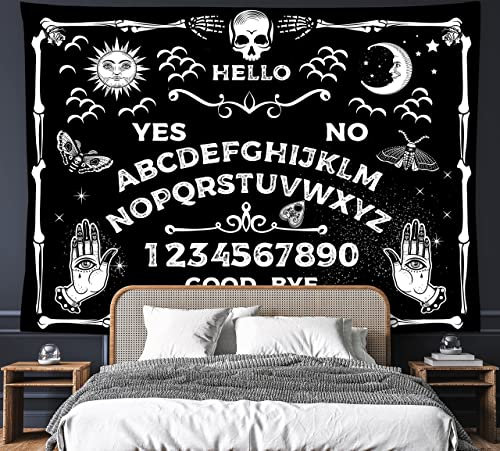 FREEHOTU OUIJA Tarot-Wandbehang, Schwarz und Weiß, 203,2 x 152,4 cm, zum Aufhängen für Schlafzimmer, Wohnzimmer, Schlafsaal (200 x 150 cm)