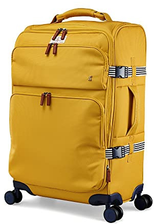 Joules Coast Collection Trolley Travel Luggage Case, 4-Wheel Spinner, Softside Suitcase, Antique Gold, Medium