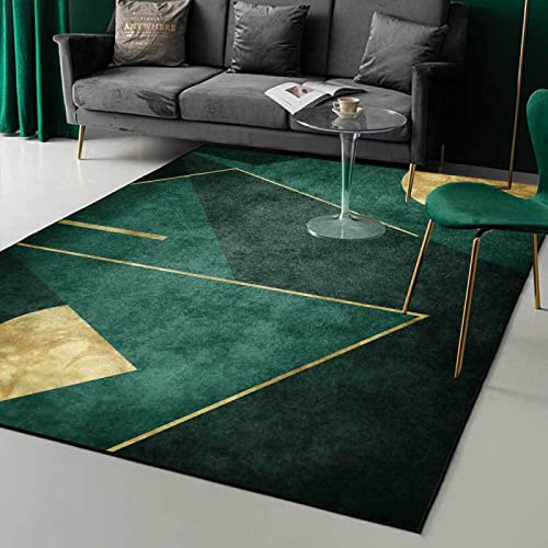 makeups1 Modern Designer Teppiche Wohnzimmer Kurzflor Teppich Smaragd Dunkelgrün Einfach Gold Geometrisch 160 x 230 cm