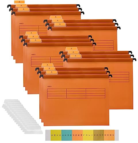15 Stück PVC-Aktenschrank A4 Hängeregistraturen mit Tabs und Einsätzen für Büro, Schule, Schreibtisch, Aktenordner, Ordner, Orange