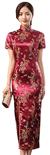 Altsuceser Robe de mariée Qipao à col mandarin vintage avec broderie dragon phénix