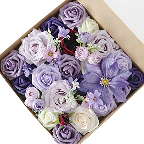 Fouriding Künstliche Blumen, Kunstblumen Gefälschte Rosen Combo DIY für Blumenarrangements, Blumensträuße, Hochzeitsdekoration,Zuhause Dekoration (Taro-Purpur)