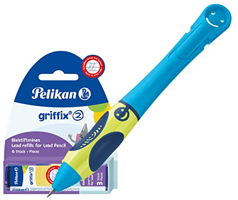 Pelikan griffix Bleistift für Rechtshänder, 1 Stück in Faltschachtel (NeonFreshBlue, Bleistift + 6 Minen)