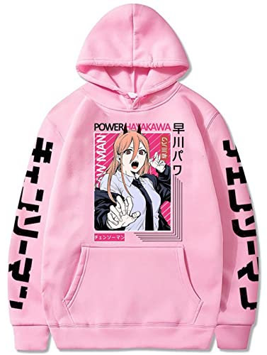 Kinsea Hoodie Men with Pocket, Chainsaw Man Manga POWER Hoodies Pullover Sweatshirt Long Sleeve, Manga Style Cosplay Top Casual Streetwear