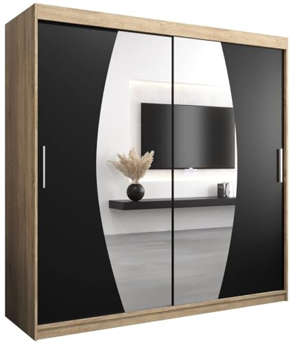 Armoire Elypse Avec Porte Coulissante et Miroir - Dressing Pour Chambre Adulte - Penderie Vetement - Garde Robe - Placard 2 Portes - Closet