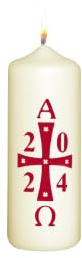 Kopschitz Bougie de Pâques sérigraphiée rouge, symbole de Pâques, année 140 x Ø 50 mm