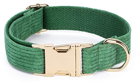 Lollanda Dog Collar Natural Cotton Corduroy, Pet Collar with Safety Buckle, Adjustable Pet Collars for Small Dogs with Sensitive Skin (M, green)
