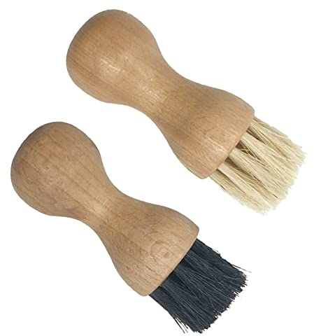 2 Pieces Shoe Polish Applicator Brushes Professional Bristles Pig Hair Brushes Wooden Handle Hair Bristles Brushes for Sofas Bags Furniture