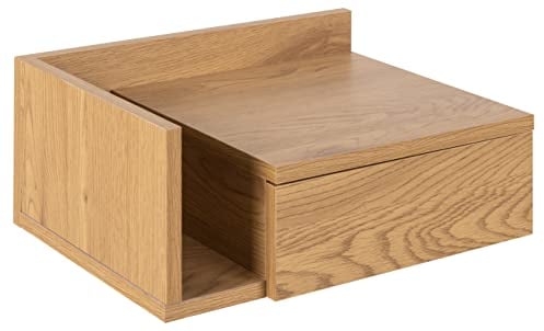 AC Design Furniture Fia Nachttisch mit Schublade in Eichenoptik, 1 Stk., B: 40 x H: 16,5 x T: 32 cm, Kleiner Nachtschrank zur Wandmontage, Griffloses Wandregal, Rustikale Nachtkommode