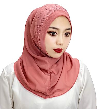 Fulbant Abaya türkischer Schal mit Pailletten, einfarbig, Hijab mit Bohrern, Hijab, rose, One size
