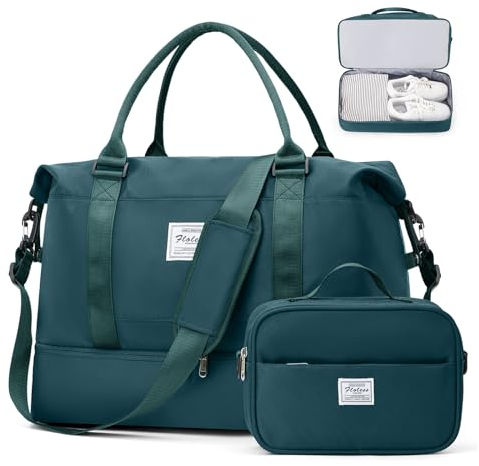 Reisetasche Damen Handgepäck Tasche Sporttasche mit Kulturbeutel Weekender Bag Schwimmtasche Wasserdicht Travel Duffle Bag Fitnesstasche Trainingstasche Krankenhaustasche mit Schuhfach,C4-Pfauenblau