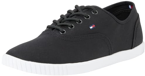 Tommy Hilfiger Damen Sneaker Canvas Lace Up Schuhe, Schwarz (Black), 37