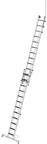 PROREGAL Stufen-Seilzugleiter 2-teilig mit Handlauf und Ausstiegsholm 2x12 Stufen | Leiter, Teleskopleiter, Trittleiter, Bockleiter, Sprossen-Doppelleiter