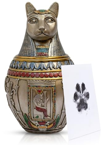 Ägyptische Haustierurnen für Katze und Hund, Anubis Haustierurne Statue mit Pfotenabdruck-Stempelkissen für Katzen, Hunde und andere Haustiere, kleine Deko-Urne für Tierasche, Andenken,