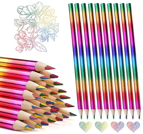 Ailvor Regenbogenstift, 48 Stück Regenbogenstifte Kinder, 4 in 1 Regenbogenfarben Stift, Buntstift Mehrfarbig, Zeichnung Bleistift Set für Kunst Zeichnung, Skizzieren und Färbung