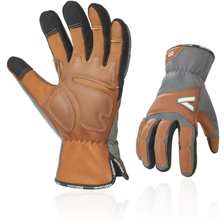 Vgo... Work Gloves Anti-impact Touchscreen in Cowhide, Gardening Working Gloves Men for Wooden Warehouse Assembly Delivery Multifunction (Grey-GA7776, L (Pack of 1))