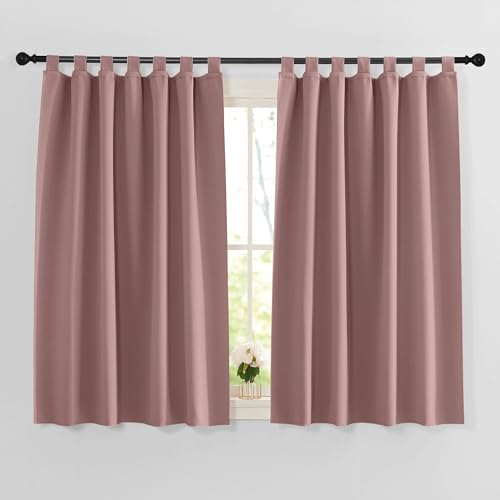 PONY DANCE Kurze Gardinen Küche Modern Schlaufenschal 2er Set H 137 x B 140 cm Thermovorhang gegen Kälte Vorhang Blickdicht Verdunklungsvorhänge mit Schlaufen, Altrosa
