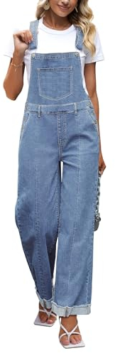 Roskiky Tuta da donna in denim Loose Fit Wide Leg Bib Stretch Baggy Jeans Y2K Comfy Jumpsuit Donna Elegante, Delicato azzurro cielo, XL