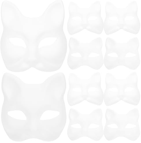 Lurrose -Masken Weiße Katzenmasken 10 Stück Blanko Diy-Tier-Halbgesichtsmasken Handbemalte Maske Aus Zellstoff Basteln Unbemalt Einfache Fuchsmaske Für Maskerade Cosplay-Party