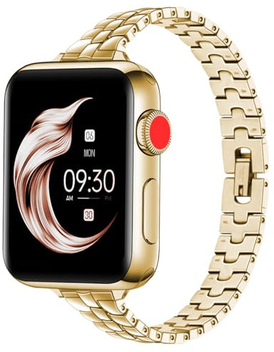 Juntan Elegante cinturino in acciaio inox da 49 mm per Apple Watch da donna da 45 mm, 44 mm, 42 mm, 49 mm, sottile cinturino in metallo per iWatch Band Gold Series 10 9 8 SE 7 6 5 4 3 Ultra 2 1