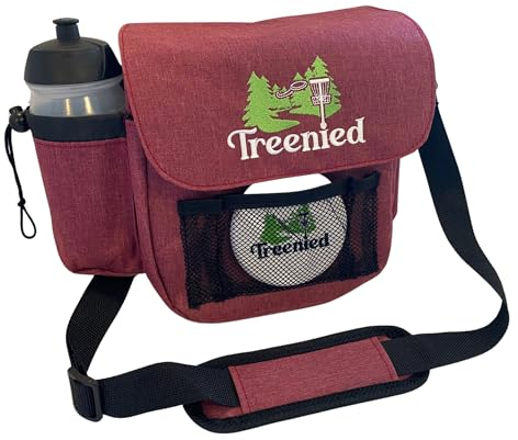 Treenied Disc-Golftasche mit verstellbarem Gurt, Wasserflaschenhalter, Taschen für Mini-Marker, Zubehör und primäre Disc-Tasche, Frisbee-Golftasche mit Schnappdeckel und genähtem Logo, rosa