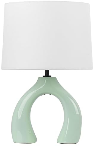 Beliani Tischlampe Keramik Vasenfuß grün Stoffschirm weiß Trommelform mit Schalter Abbie