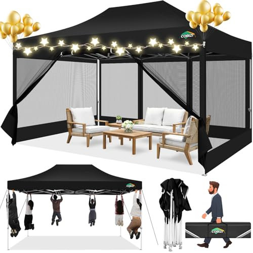 COBIZI Pavillon 3x4.5m Faltpavillon 3x4.5m Wasserdicht Stabil, Pop up Pavillon Faltbar, Partyzelt Gartenpavillon, Pavillion Klappbar UV-Schutz mit 4 Seitenwänden aus Mesh, Schwarz