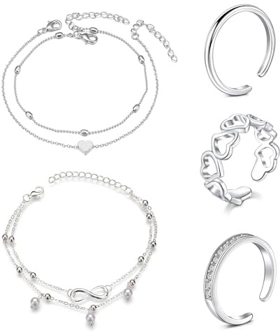 incaton Bagues d'Orteil Bracelet de Cheville pour Femme Réglable Bague de Pied Anneaux d'Orteil Bague Orteil Ensemble Bijoux de Pied d'Été de Plage