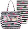 LEDAOU Strandtasche, wasserdicht, sanddicht, für Damen, Pooltasche mit Reißverschluss, für Fitnessstudio, Lebensmittel, Reisen, mit Nassfach, Strandtuch - Pink Flamingo Schwarz, Large