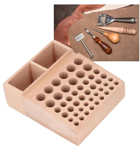 Leather Craft Tool Holder Beech Wood Stand 46 Hole Design for Hole Punch Prong Chisel Storage Grooves for Tools