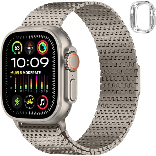 Anlinser Kompatibel mit Apple Watch Armband 49mm 46mm 45mm 44mm 42mm, Magnetische Metallersatzbänder Kompatibel mit Apple Watch Ultra 2 Ultra Series 10 9 8 7 6 5 4 3 SE (49mm/Ultra, Titan)