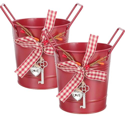 Ciieeo Lot De 2 Vases À Fleurs Rétro en Métal Pots De Fleurs Rouges Noël Faits À La Main pour La Décoration Intérieure