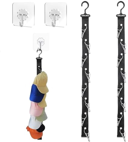 Exsbtay 2 Pezzi Appendiabiti da baseball,Porta Cappelli da Armadio, Appendere Appendi Cappelli, Porta Cappelli da Parete con 16 Clips, Espositore da Parete per Cappelli, Berretti e Copricapi Sportivi